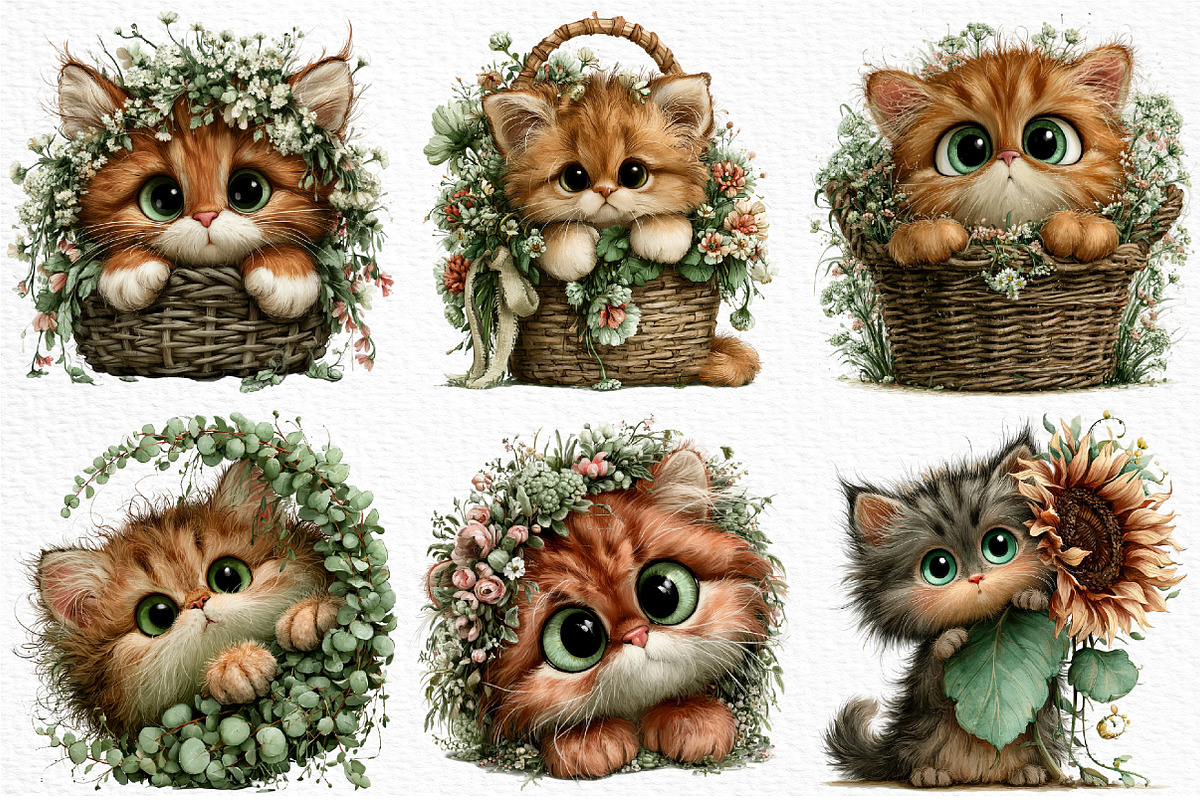 Whimsical Peeking Cat Clipart, a Seasonal Illustration by Craft Nest (Photo 4 of 10)