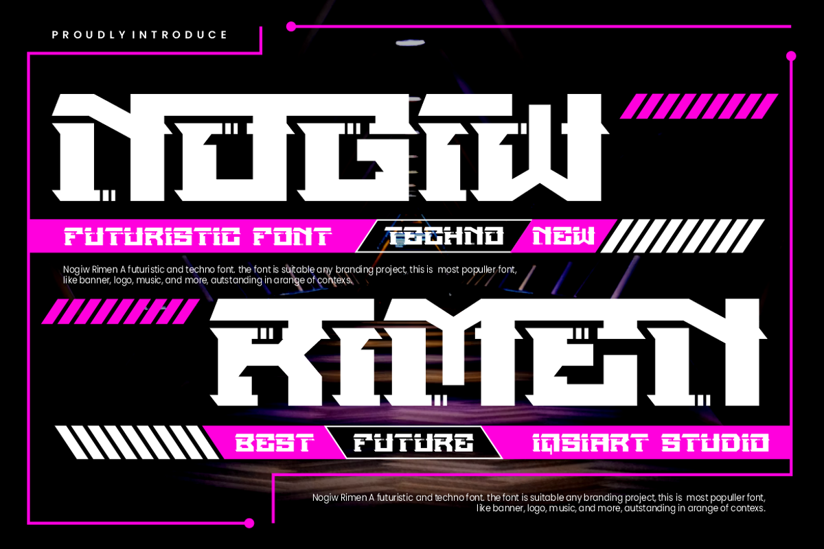 Nogiw Rimen - Futuristic Font, a Sans Serif Font by Iqsiart Studio (Photo 1 of 8)