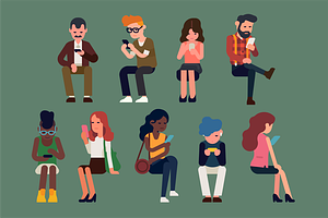 Flat characters: Phone addicts