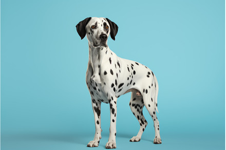 Dalmatian dog standing on blue, an Animal Photo by Ylivdesign