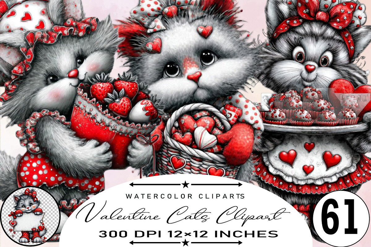 Valentine Cats Clipart, an Illustration by SVGArt (Photo 1 of 7)