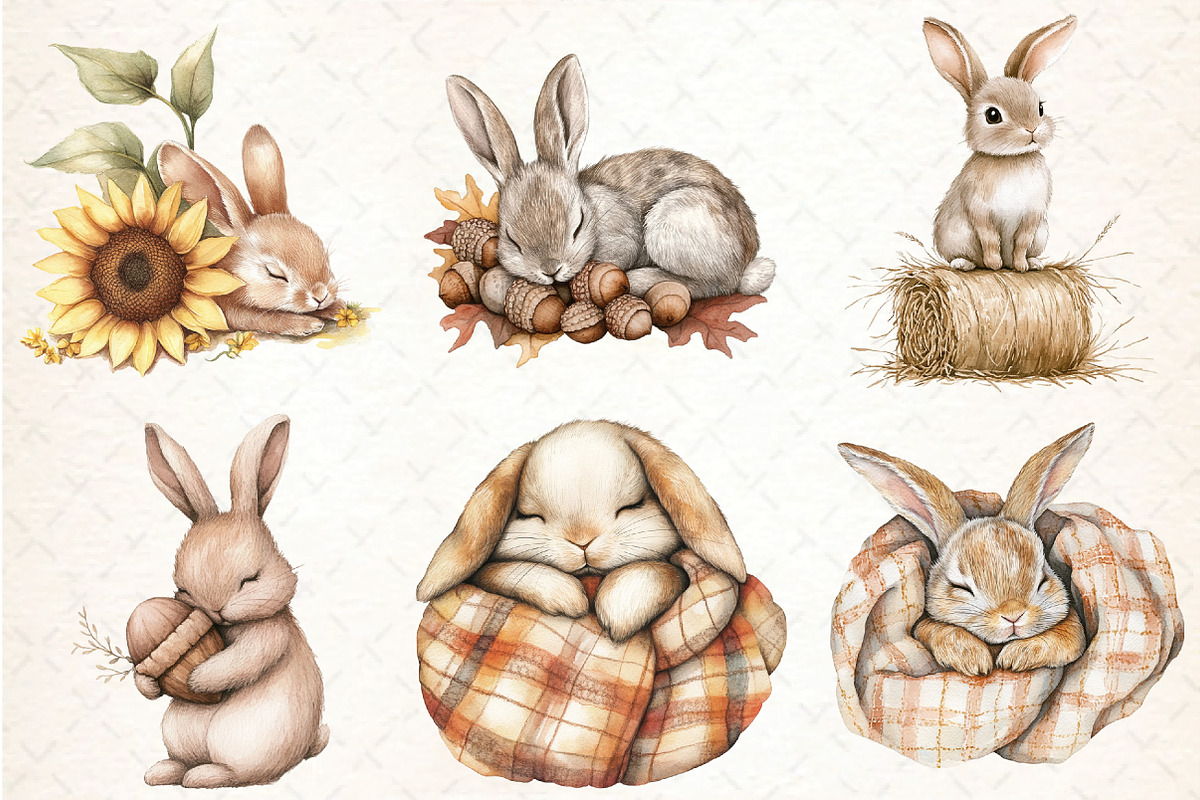 Cute Autumn Bunny Sublimation Clipar, an Illustration by DreamCafeArt (Photo 4 of 9)