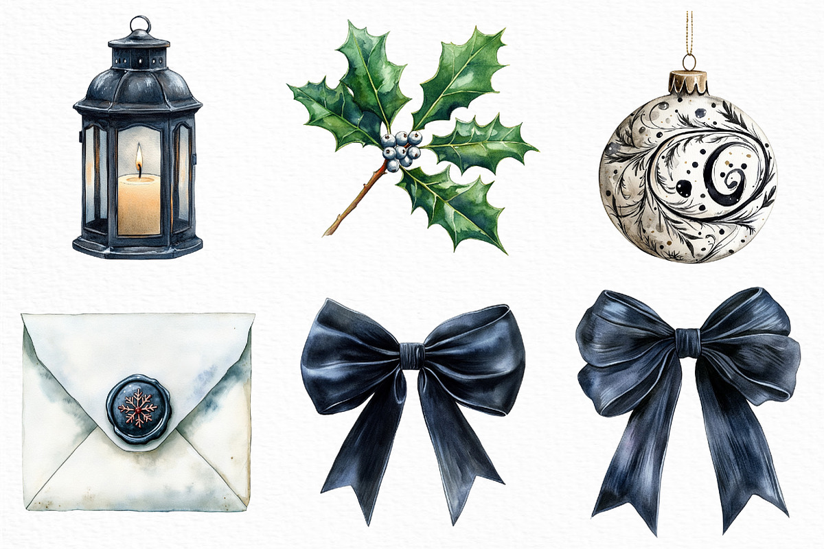 Black and White Christmas Clipart, an Illustration by Craft Nest (Photo 5 of 6)