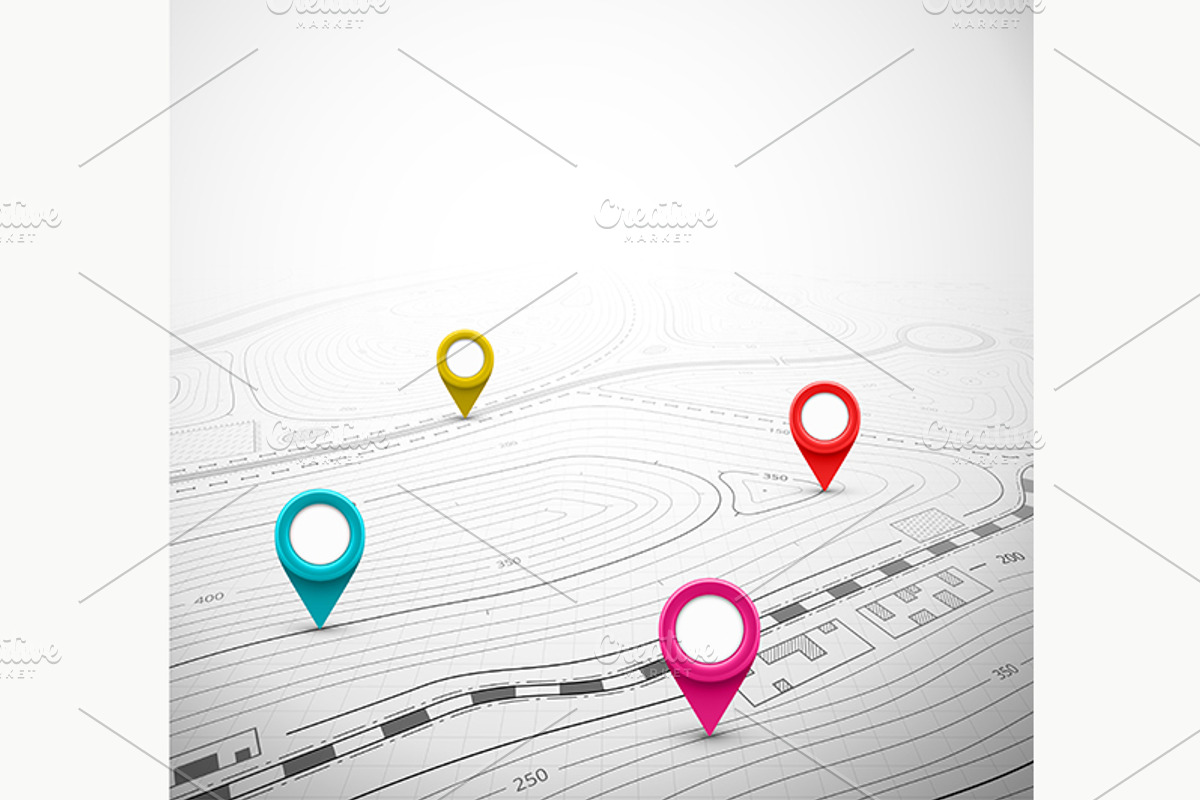 Topographic Map with Pin, an Illustration by Elymas