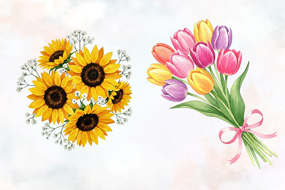 Spring Flowers Bouquet Clipart, an Illustration by RobertsArt (Photo 2 of 7)