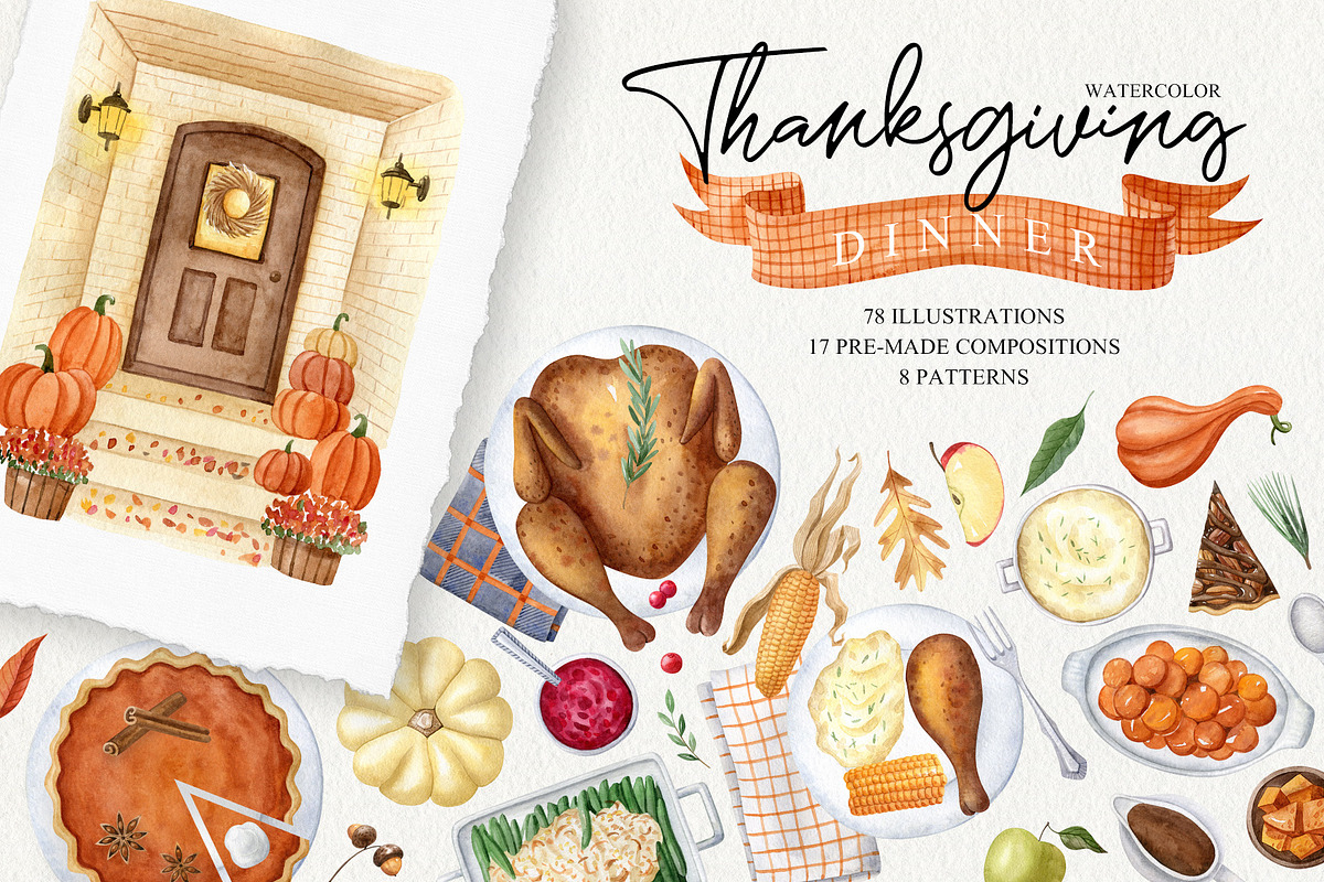 Thanksgiving Dinner watercolor set, an Illustration by Natalia Fedorova (Photo 1 of 10)