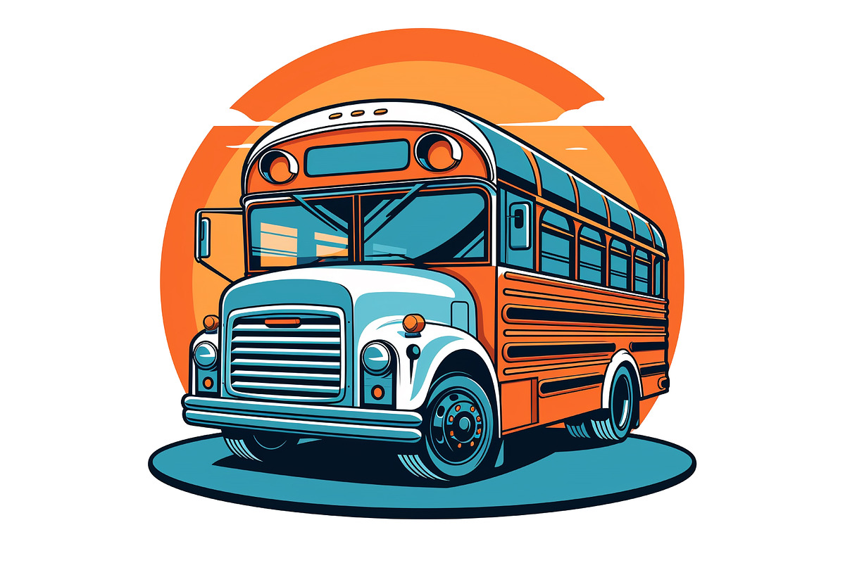 Vintage School Bus Illustration PNG, a Transportation Illustration by Ghagra (Photo 2 of 3)