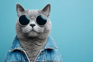 Gray cat with round sunglasses, an Animal Photo by MistyDay