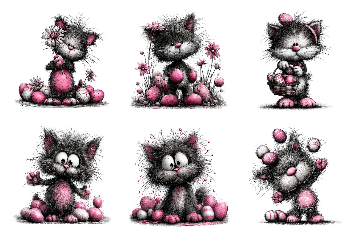 Whimsical easter cat clipart, an Illustration by SinaCreation (Photo 3 of 11)
