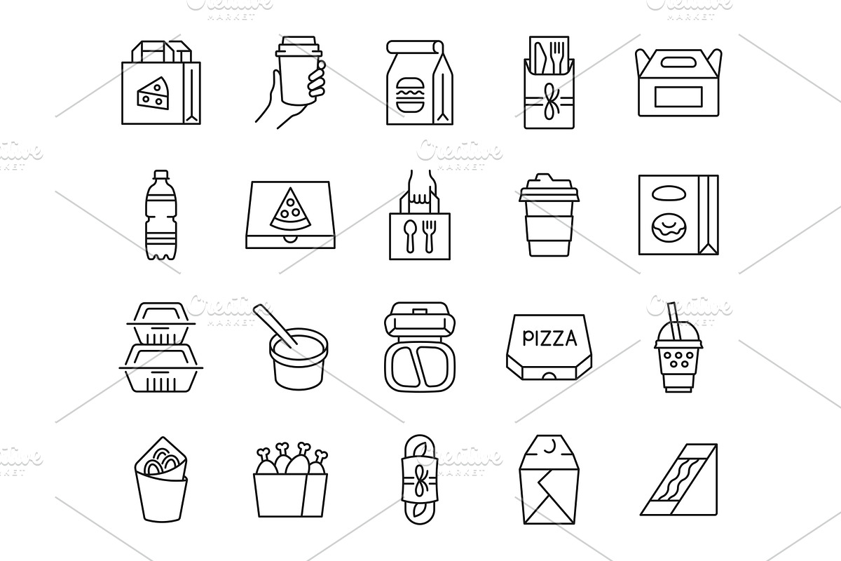 Take away line icon set, an Outline Icon by ElineDesign (Photo 1 of 3)