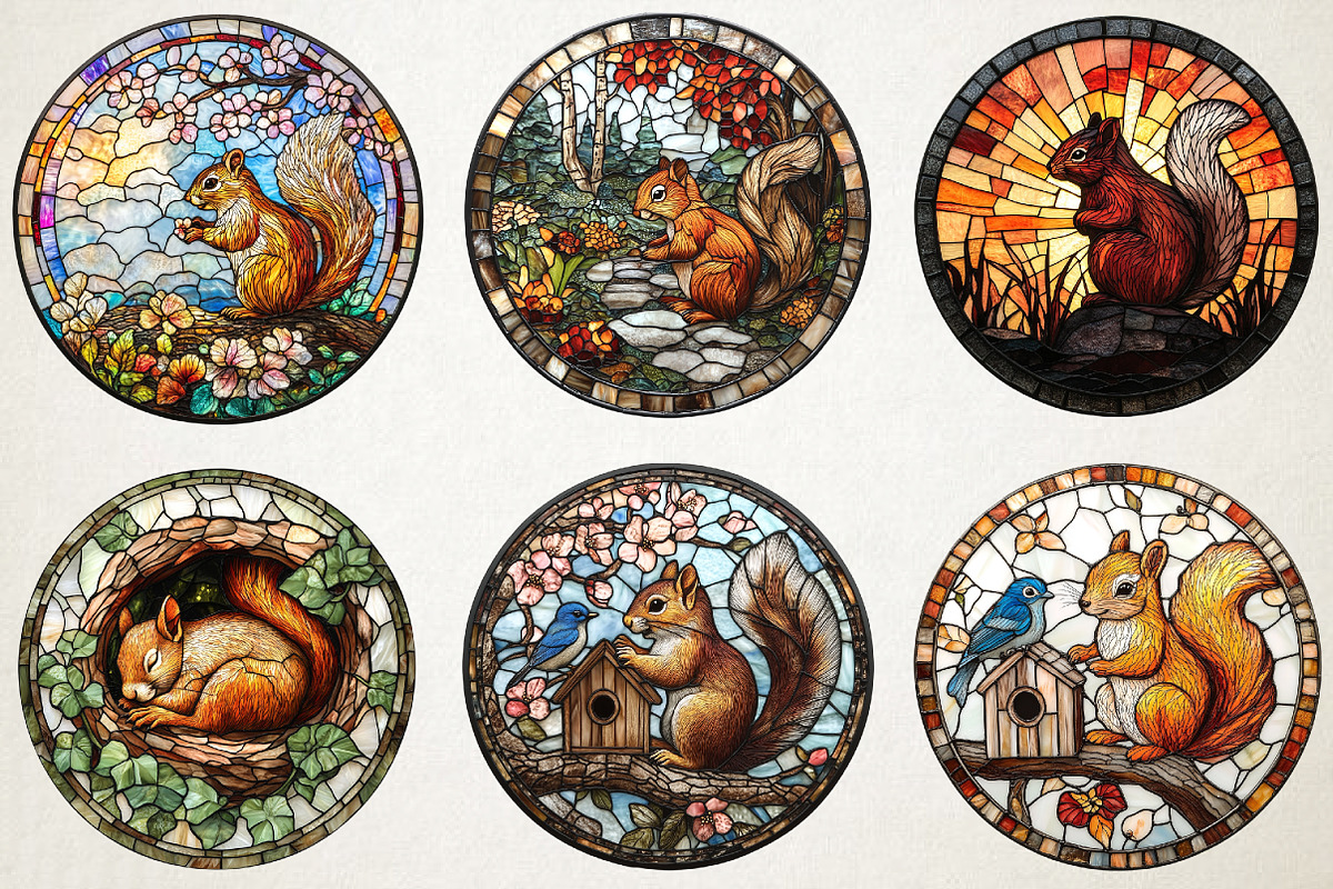 Spring Squirrel Stained Glass PNG, an Illustration by RobertsArt (Photo 3 of 5)