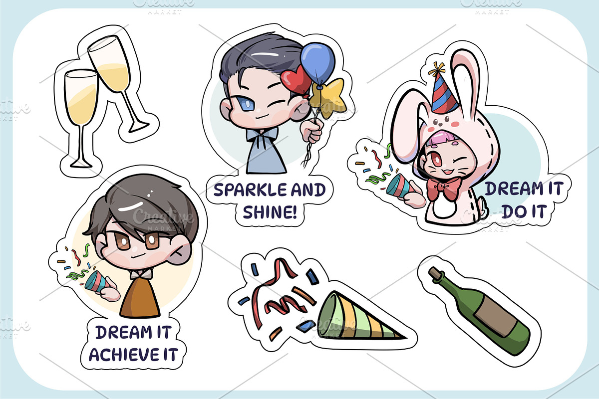 New Year Chibi Art Sticker Set 3, an Illustration by vectstudio (Photo 2 of 3)