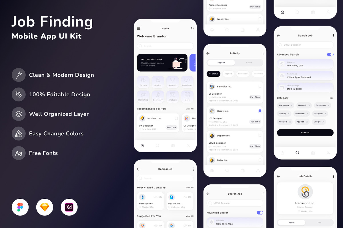 Job Finding Mobile App UI Kit, an UI Kit Template by Betush (Photo 1 of 3)