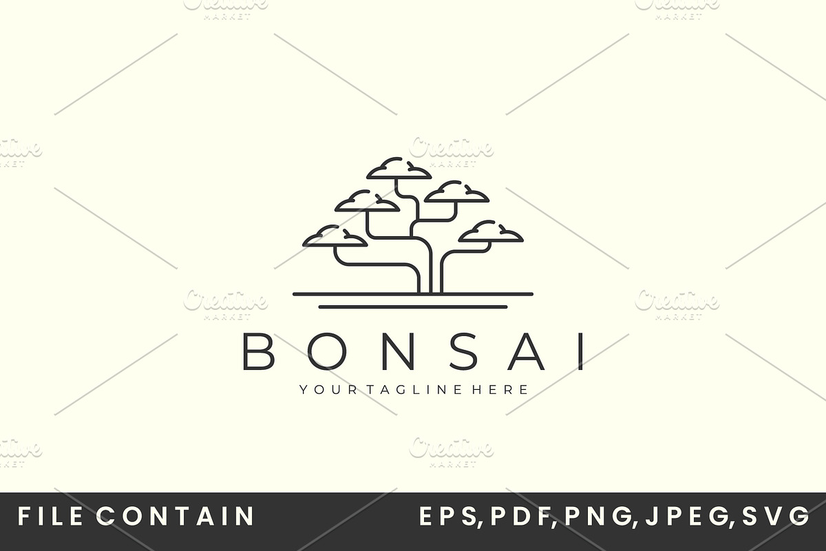 bonsai tree with minimalist line art, a Branding & Logo Template by SD 22