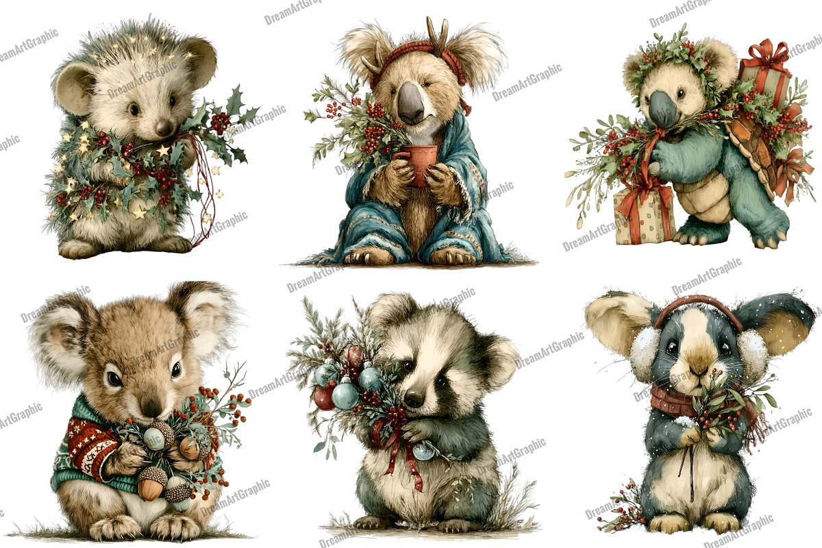 Whimsical Christmas Animals Clipart, an Illustration by DreamArtGraphic (Photo 4 of 4)