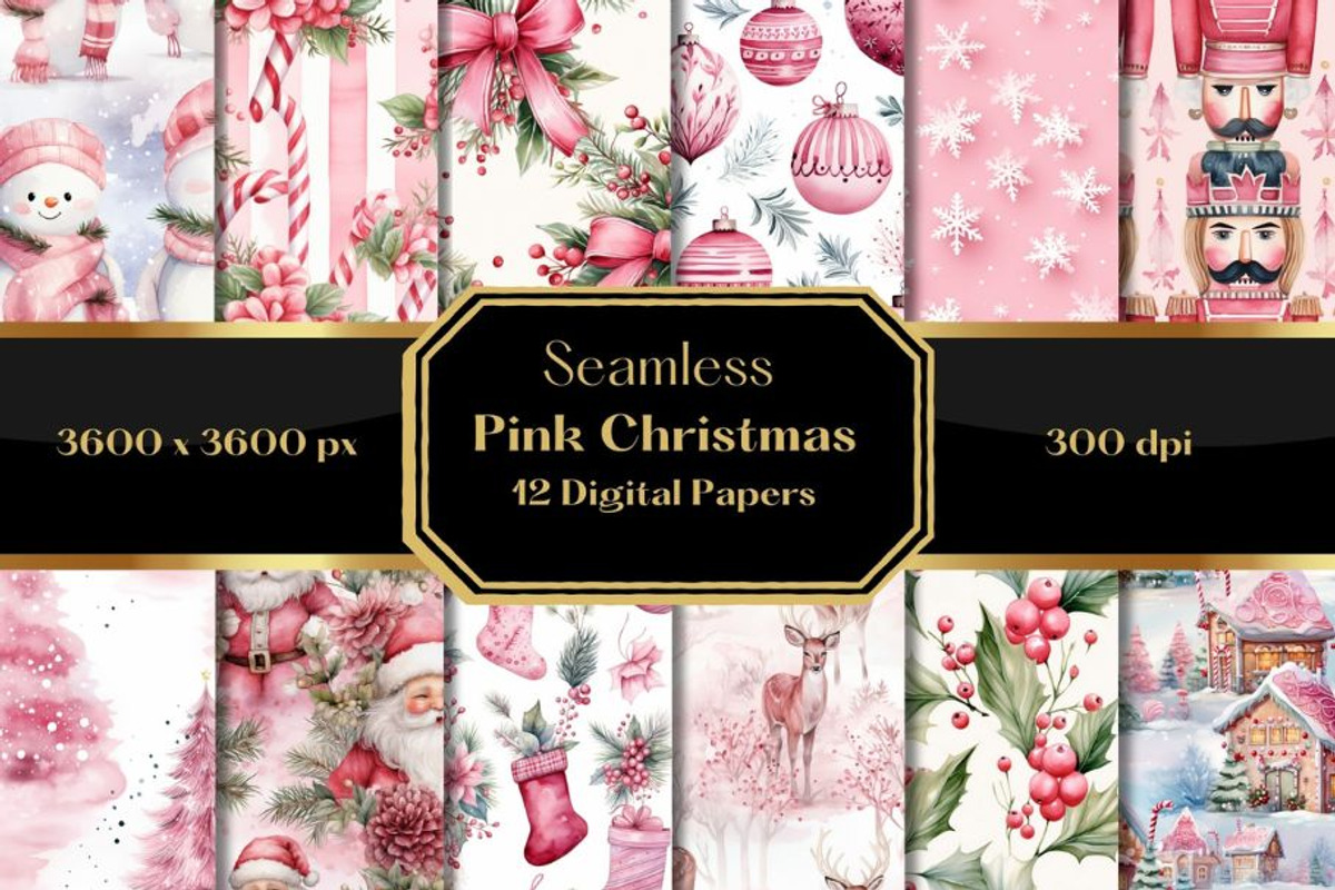 Pink Christmas Digital Paper, a Pattern Graphic by HoneyBunnyDigital (Photo 1 of 4)