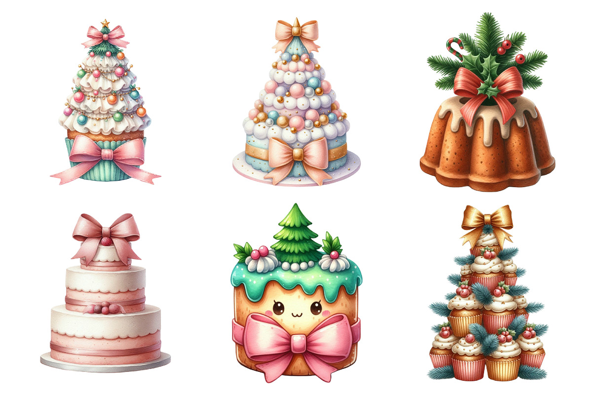 Cute Christmas Tree Cake Bow Clipart, an Illustration by Daily.Designs (Photo 2 of 5)