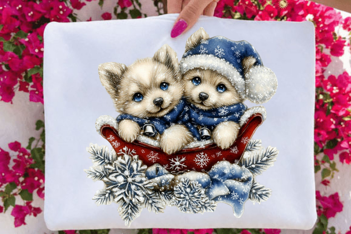 Whimsical Christmas Puppies Sleigh, a Seasonal Illustration by SVGArt (Photo 3 of 5)