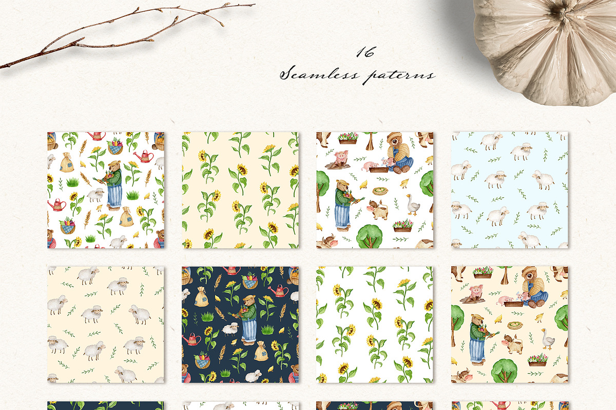 Cute Farm. Watercolor animals, an Object Graphic by JuliaBadeeva (Photo 6 of 8)