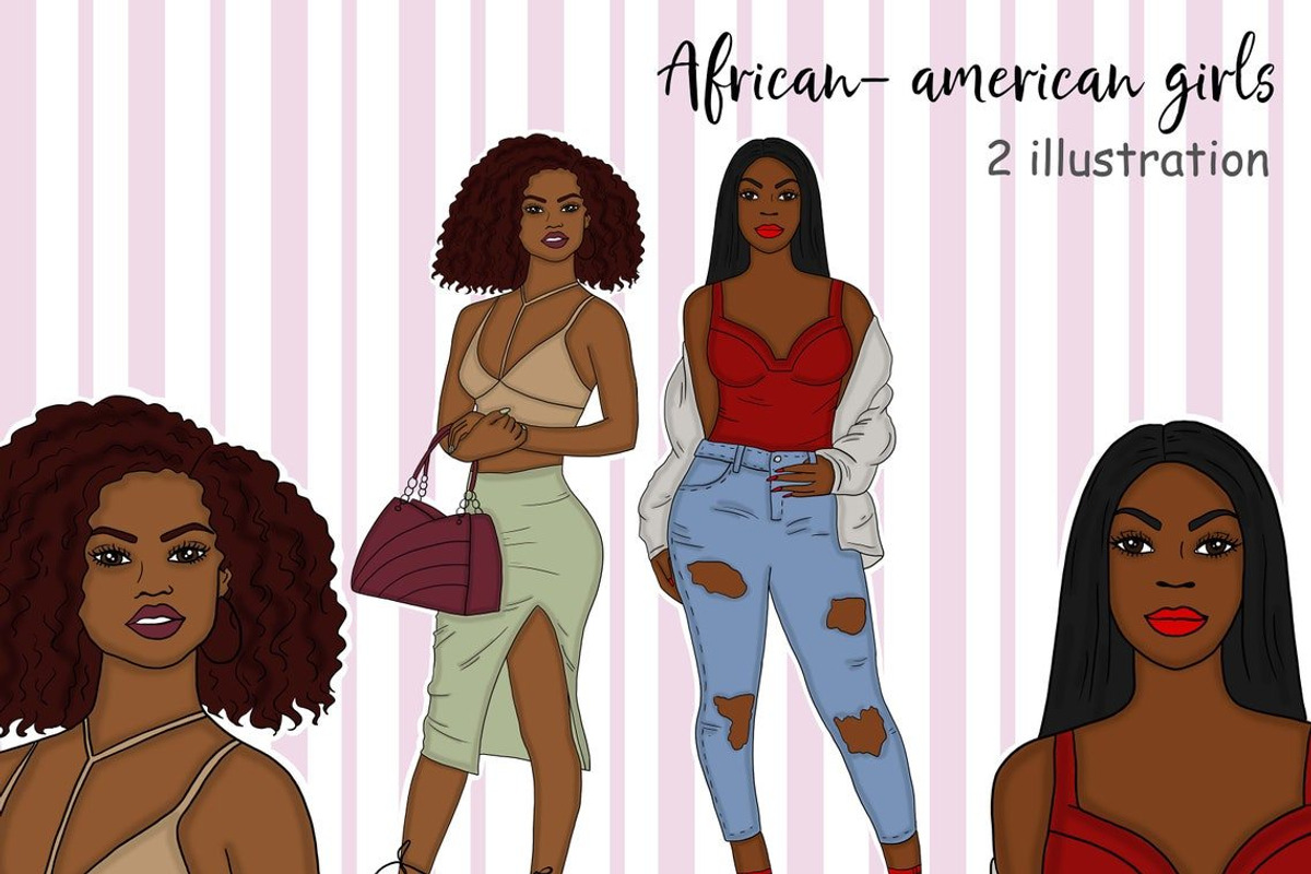 African-American Girls Clipart, a Person Illustration by GlamArtZhanna (Photo 2 of 3)