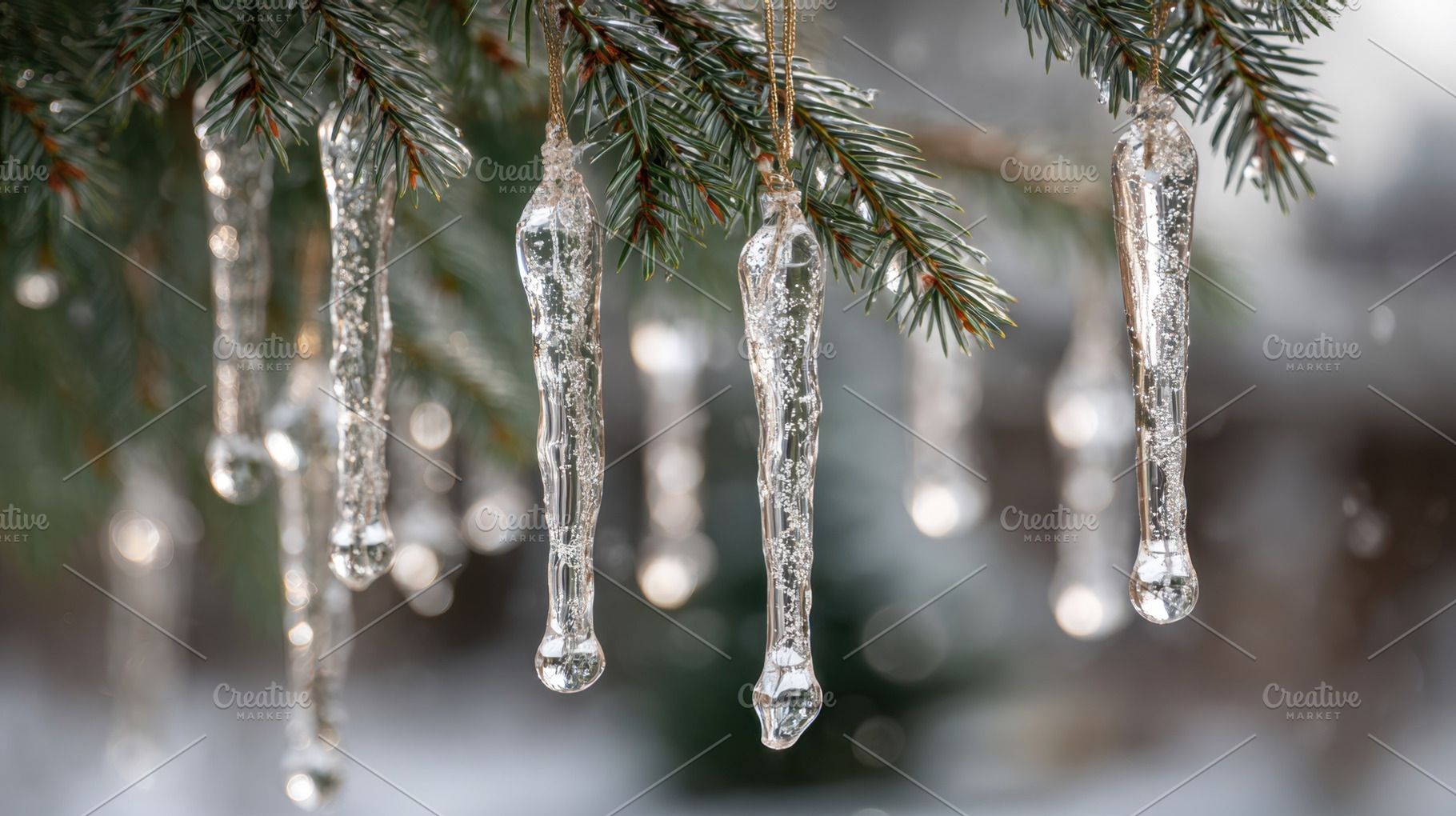 Icicles on evergreen branches, a Photo by Beautiful things