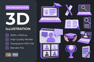 Online Education 3D Illustration V2, an Object 3D Model by Rishsketch