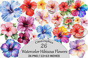 Watercolor Hibiscus Flowers Clipart, an Illustration by CitraGraphics (Thumbnail 1 of 4)