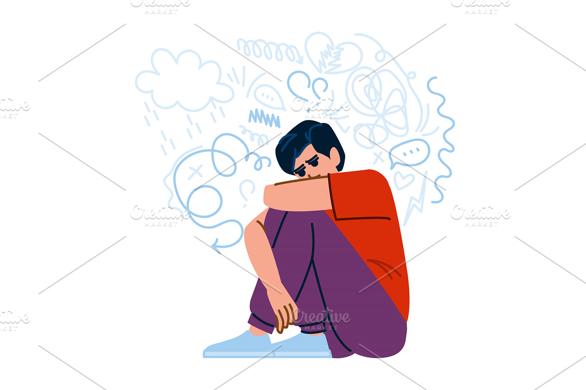 Young man suffering from depression, a Person Illustration by pikepicture