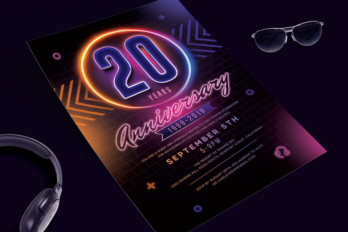 Neon Anniversary Invitation Flyer, a Flyer Template by Aarley Kaiven (Photo 2 of 2)