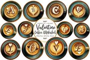Valentine Coffee Alphabet Clipart, an Illustration by OK Design