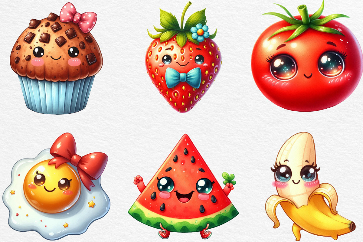 Watercolor Food Character Clipart, an Illustration by Black Bird Studio (Photo 6 of 6)