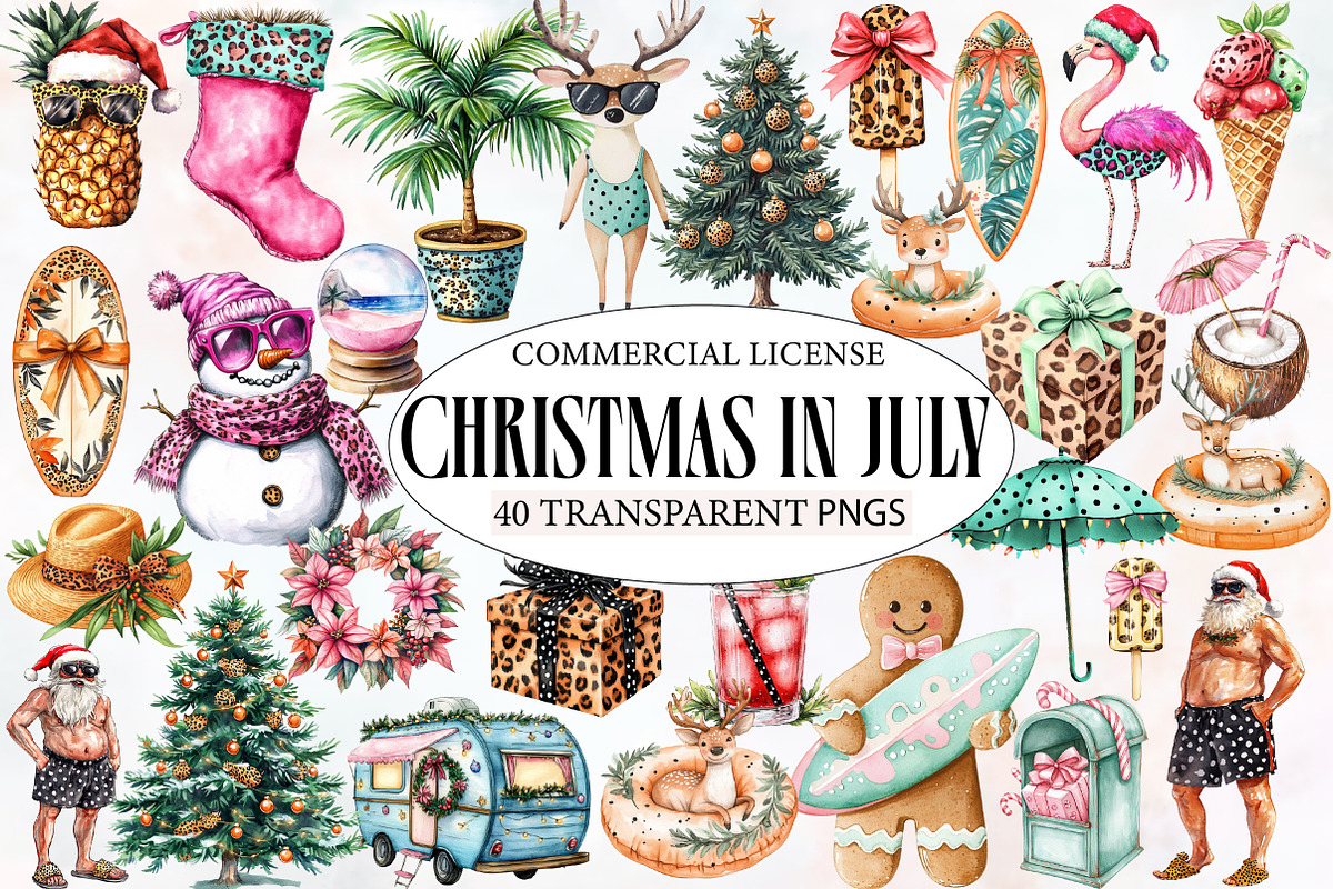 Hand-Drawn Christmas in July Clipart, an Illustration by Designworld (Photo 1 of 6)