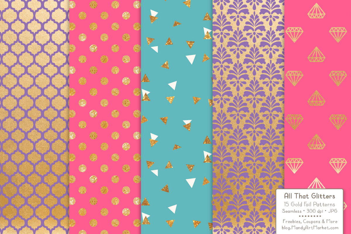 Crayon Box Gold Foil Digital Papers, a Pattern Graphic by Amanda Ilkov (Photo 3 of 4)
