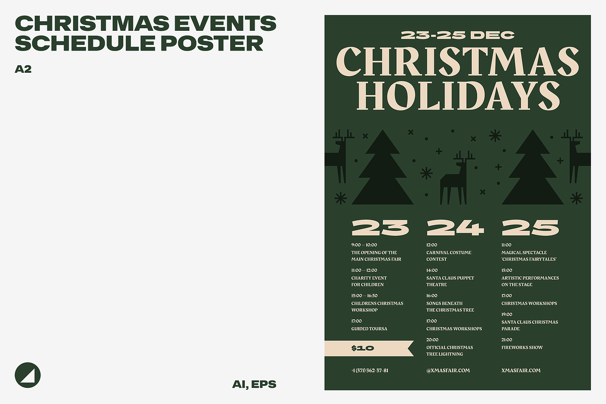 Christmas Events Schedule Poster, a Flyer Template by Danil Polshin