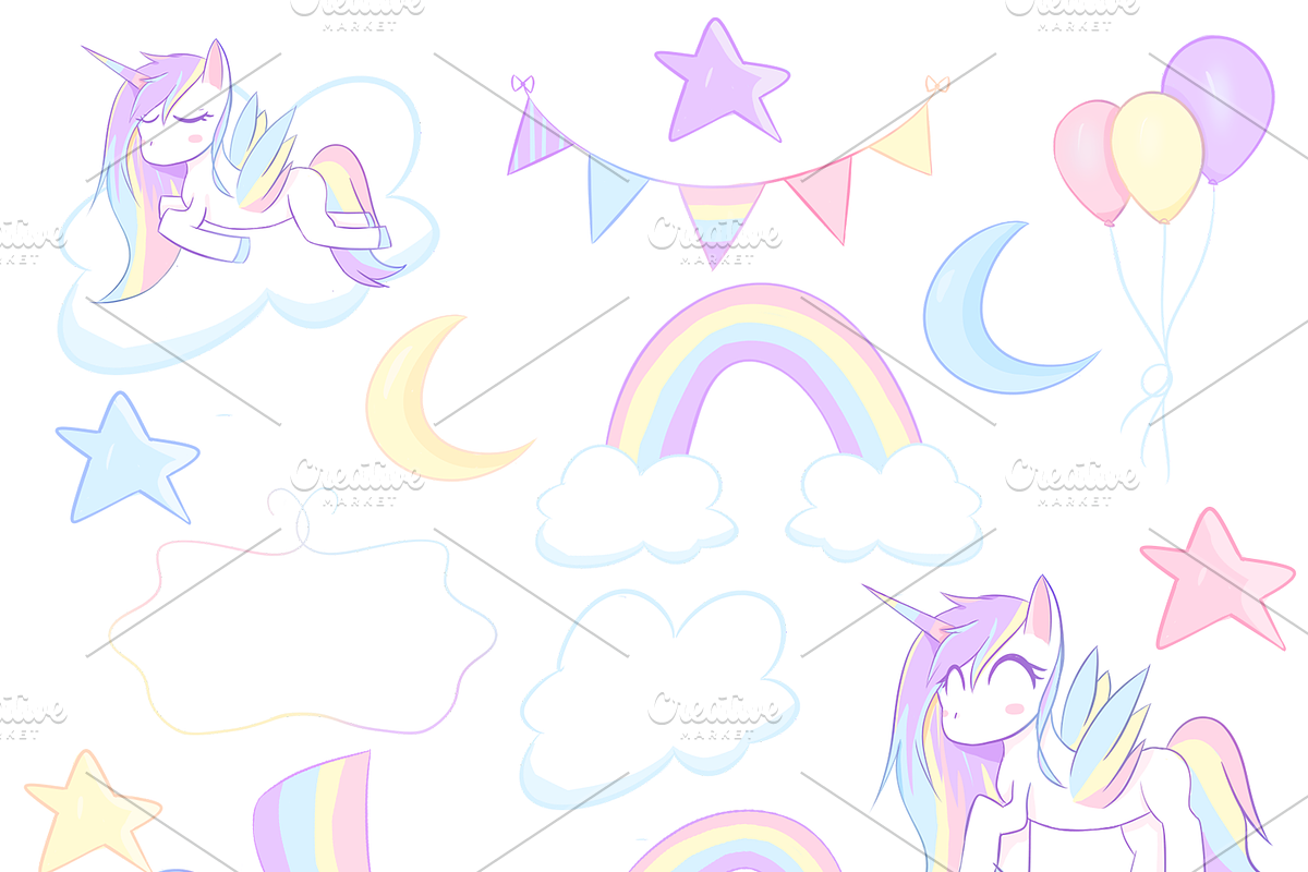 Unicorn Clipart Set, an Illustration by Pinkinks (Photo 2 of 2)