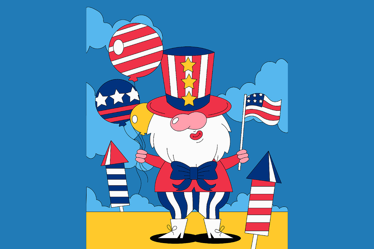 Blue Flat 4th Of July Illustration, an Illustration by graphicook
