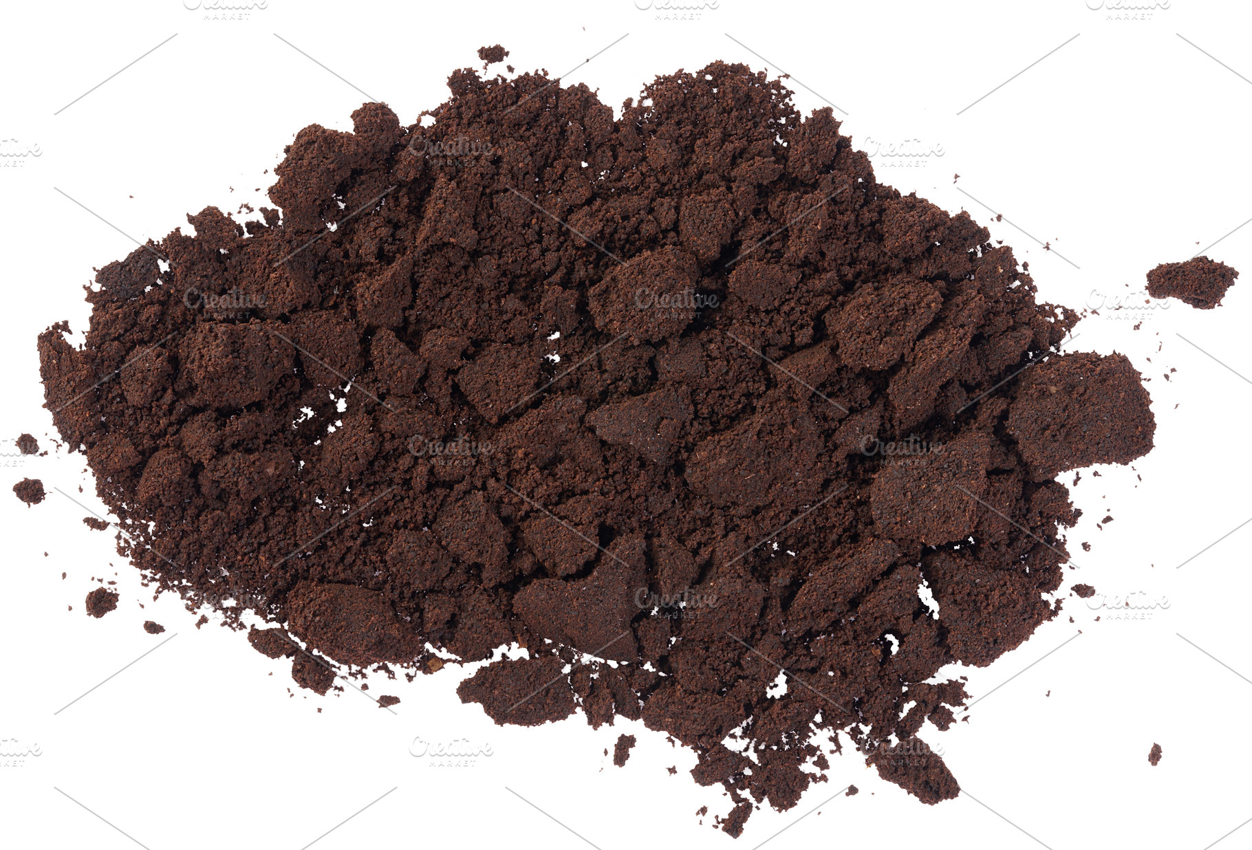 Pile of dark brown finely ground coffee, top view. Coffee is sca, a Food & Drink Photo by ndanko