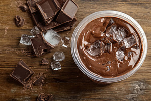 Creamy chocolate dessert topped with, a Photo by Tanuart