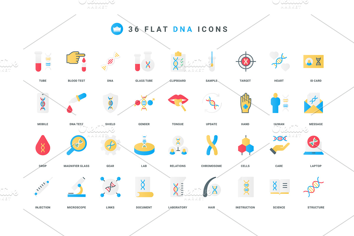 Genetic test laboratory genome icons, an Illustration by Lemberg Vector