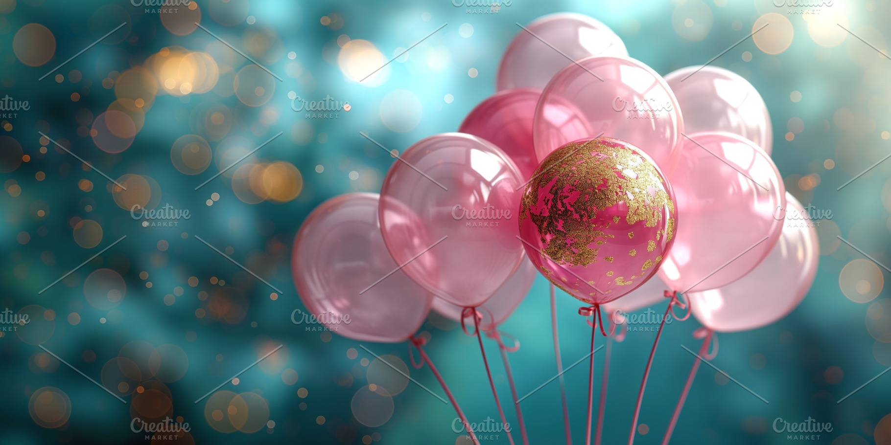 A cluster of pink balloons with a decorative gold globe balloon in the center,, a Business Photo by ImageMir