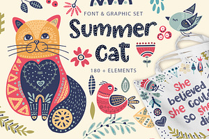 Summer Cat. Font Graphics.