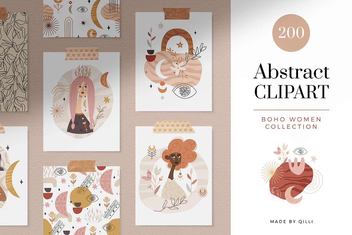 Boho Woman Clipart - Abstract & Line, an Illustration by Velliniki (Photo 1 of 14)