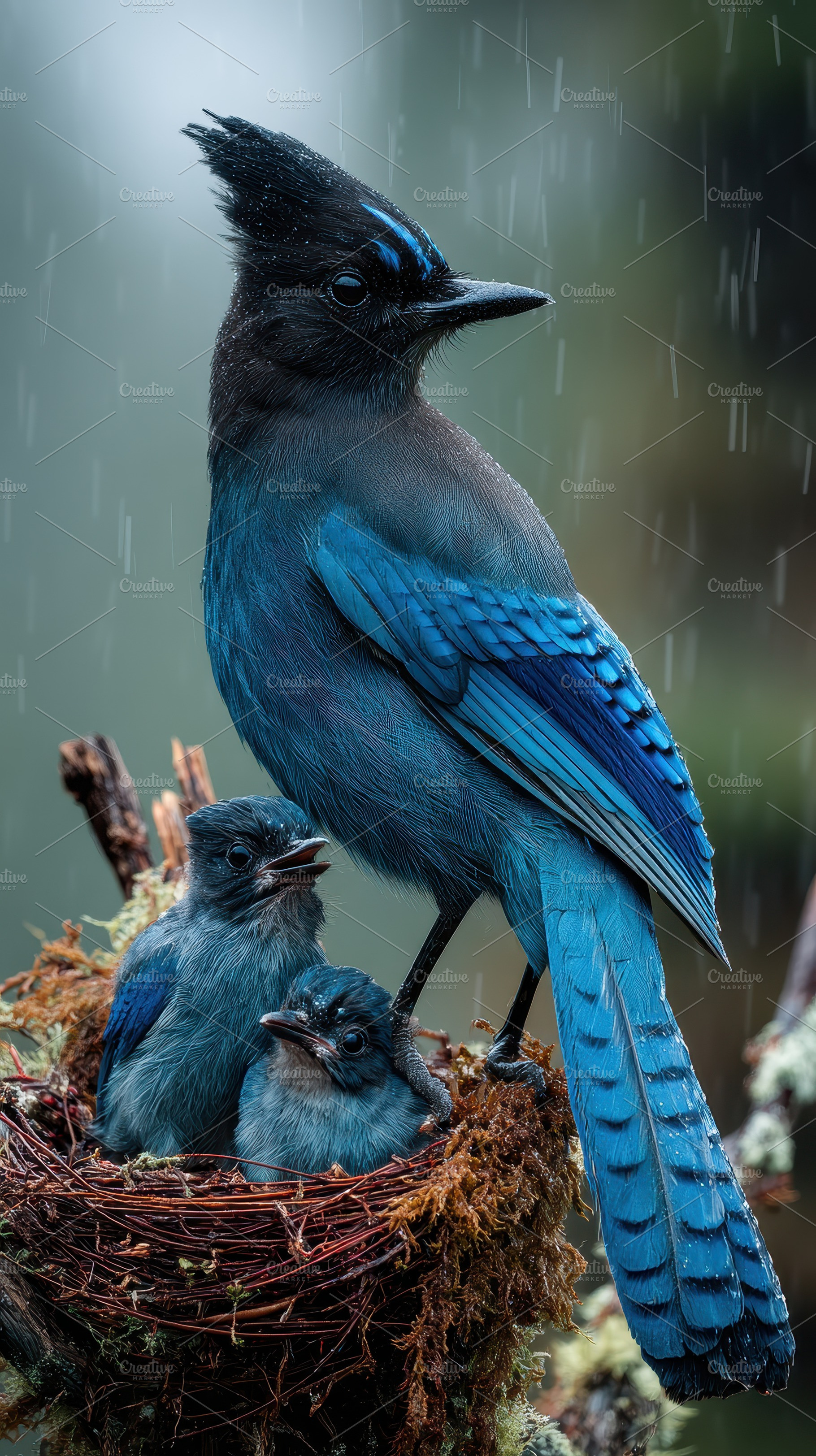 Steller's Jay Mother Protecting Chic, a Photo by Pixeness Studio