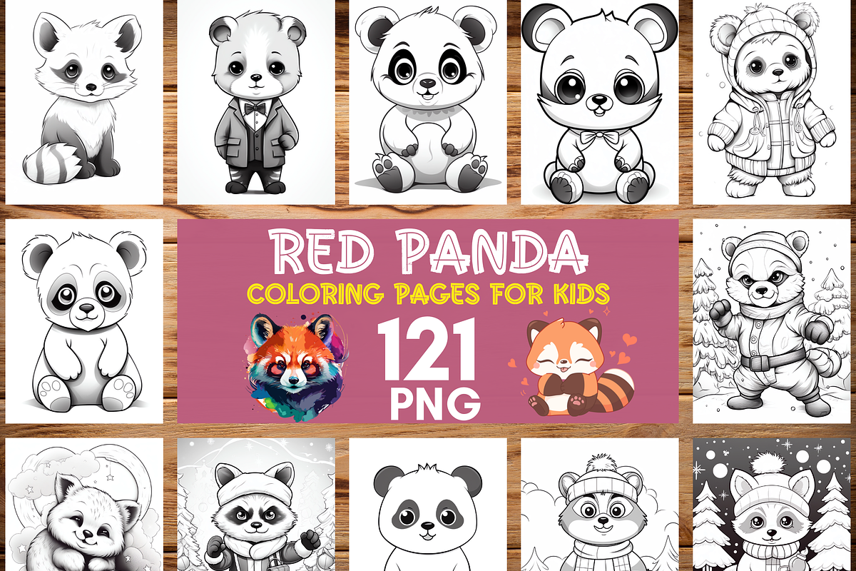 Red Panda Coloring Pages for Kids, a Brochure Template by LA Design (Photo 1 of 10)