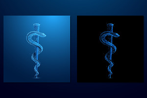 polygonal rod of Asclepius on blue