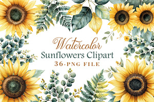 Watercolor Sunflowers Clipart, an Illustration by Libby Wishes
