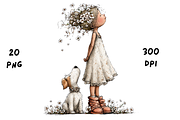 Whimsical Floral Girl and Puppy, an Animal Illustration by GiraffeCreative (Thumbnail 15 of 20)