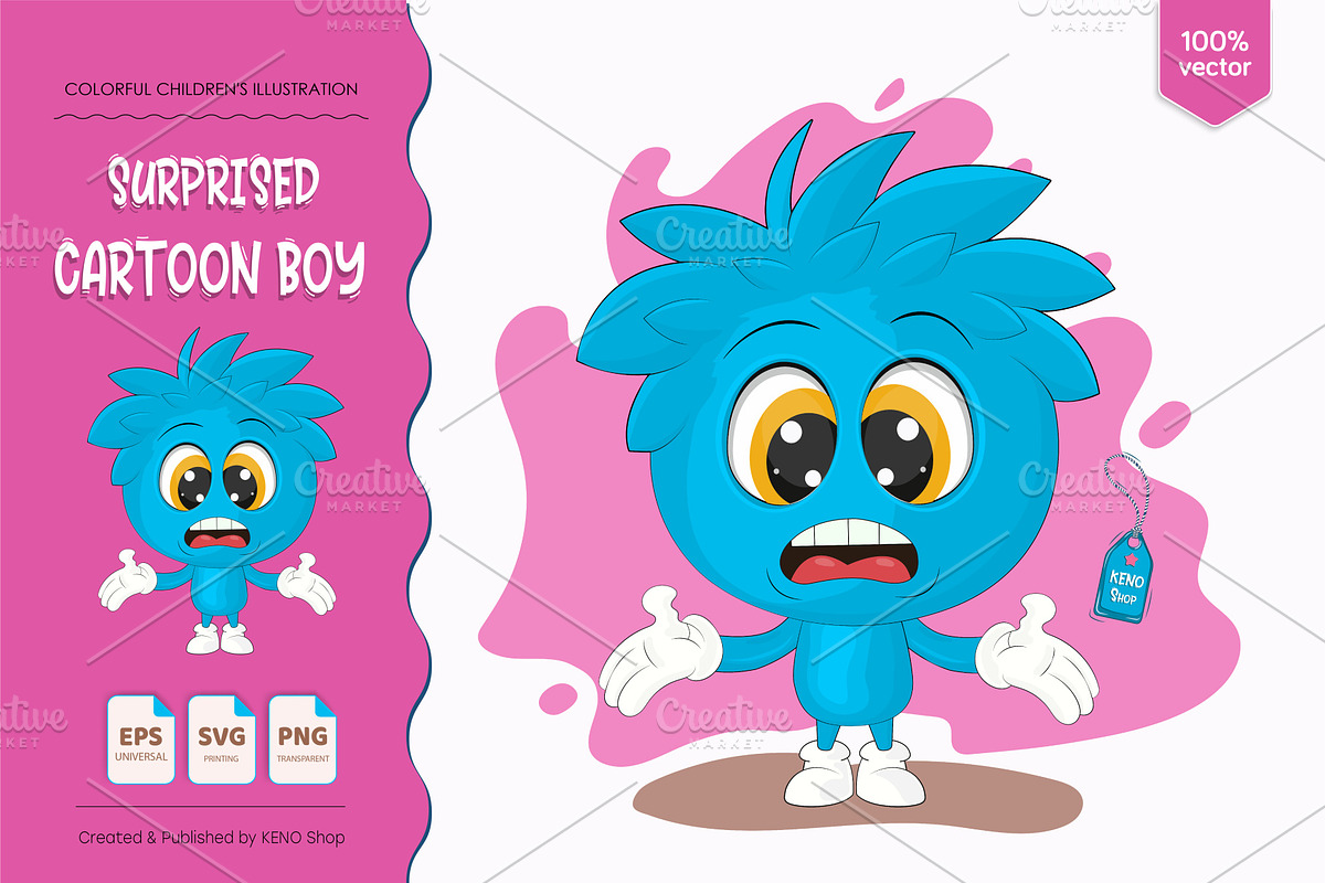 Surprised Cartoon Boy. Tshirt, PNG., a Person Illustration by KENO Mascots (Photo 1 of 3)
