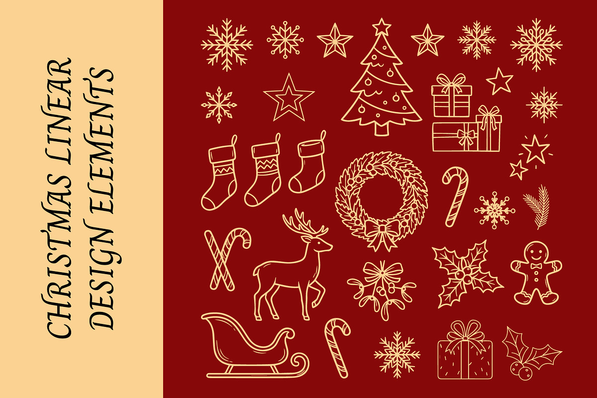 Christmas Linear Line Art Elements, a Decorative Illustration by nandinigraphics (Photo 1 of 4)