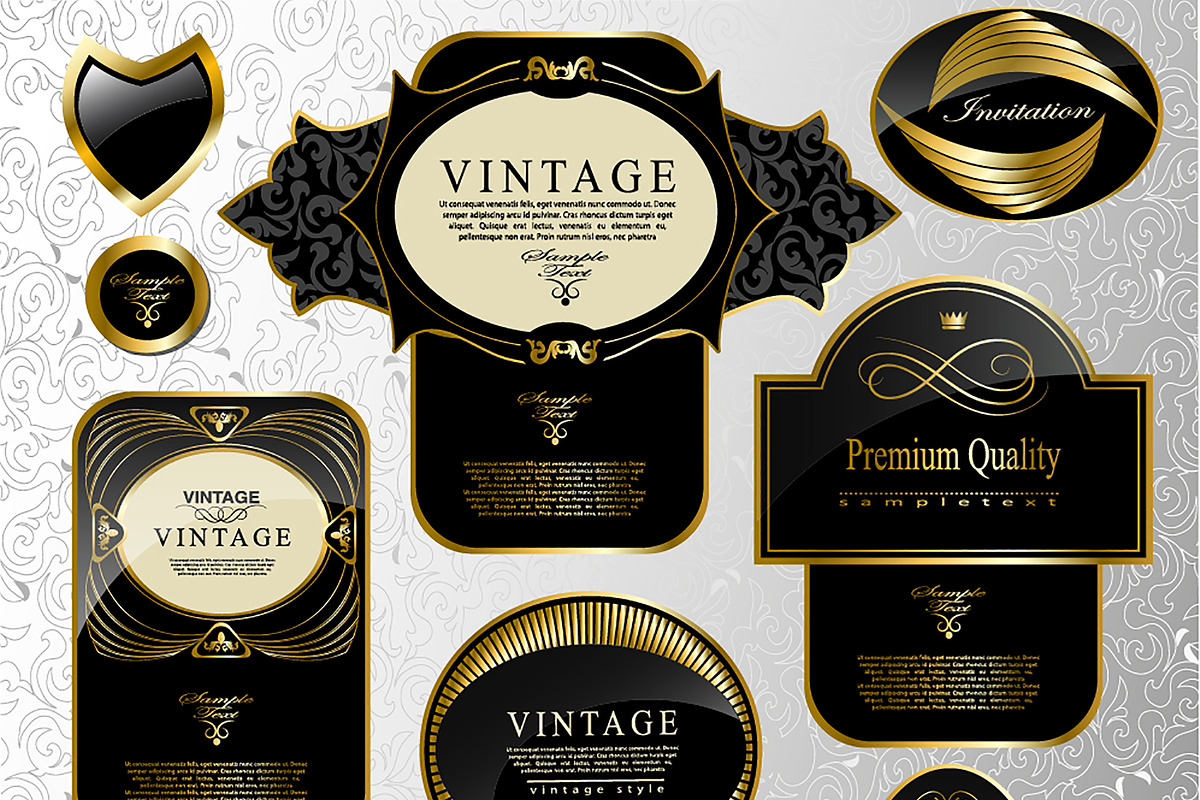 Retro black gold labels set 1, a Decorative Illustration by Merfin (Photo 9 of 10)